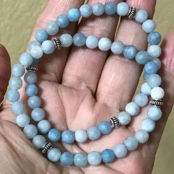 MC - Aquamarine Bracelet Stretch Bracelet Blue Bracelet Unisex Bracelet - Picture 2 of 3